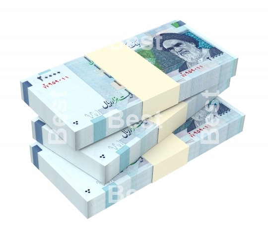 Iranian rials bills isolated on white background