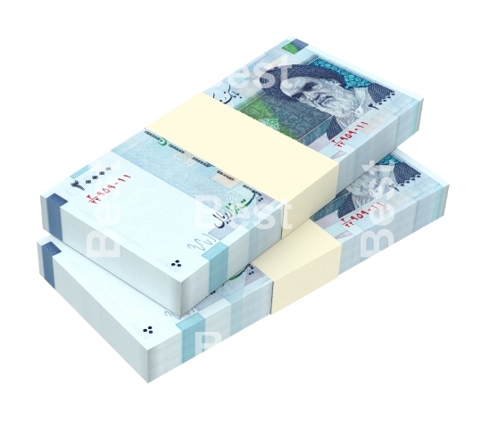 Iranian rials bills isolated on white background