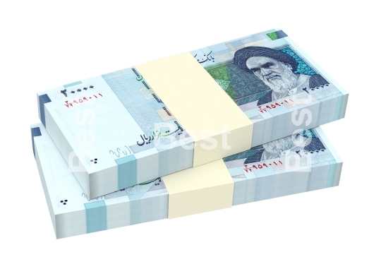 Iranian rials bills isolated on white background