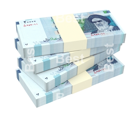 Iranian rials bills isolated on white background