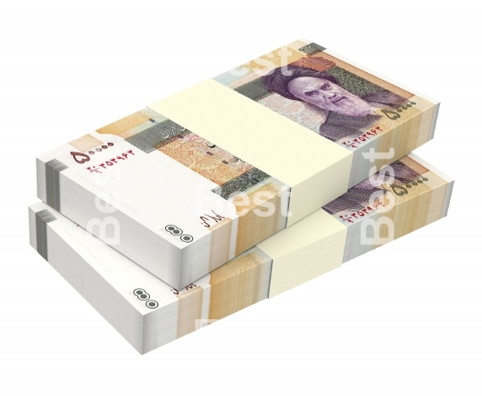 Iranian rials bills isolated on white background