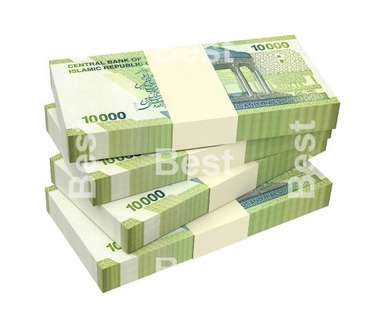 Iranian rials bills isolated on white with clipping path