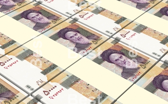 Iranian rials bills stacked background