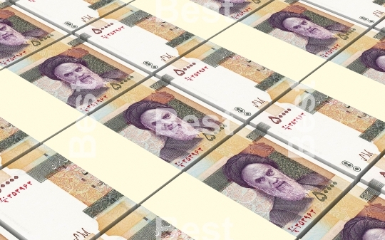 Iranian rials bills stacked background