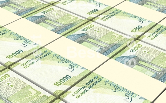 Iranian rials bills stacked background