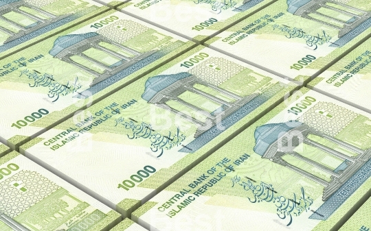 Iranian rials bills stacked background