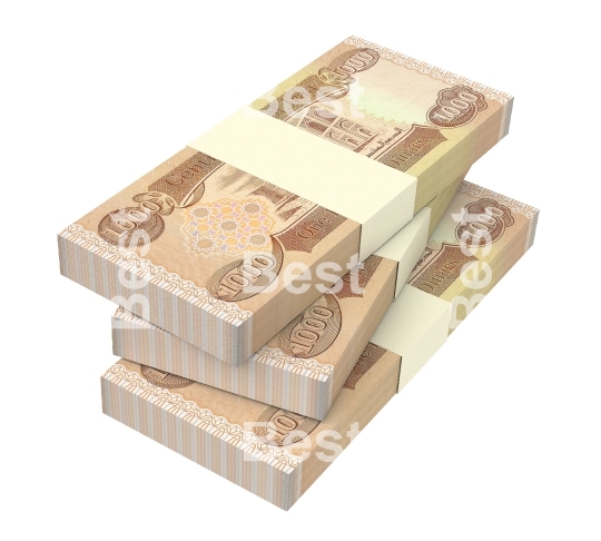 Iraqi dinars bills isolated on white background. 