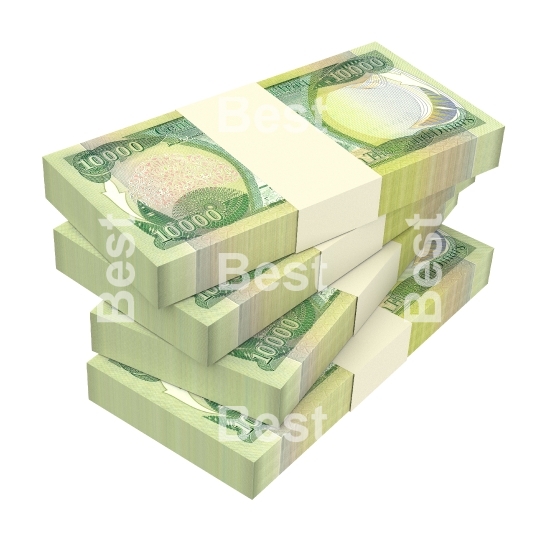 Iraqi dinars bills isolated on white background. 