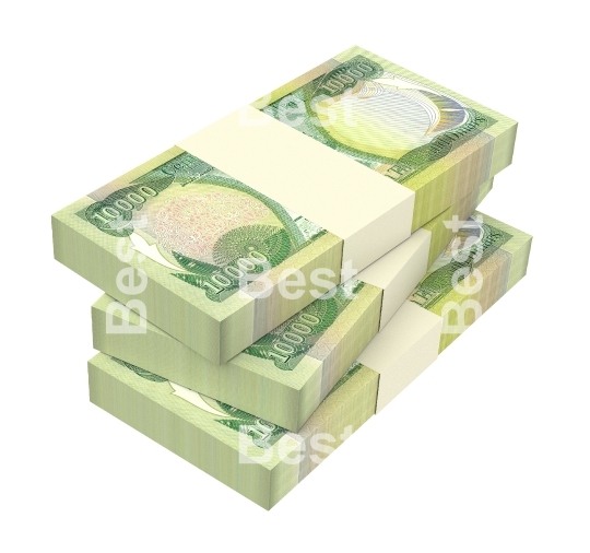 Iraqi dinars bills isolated on white background. 