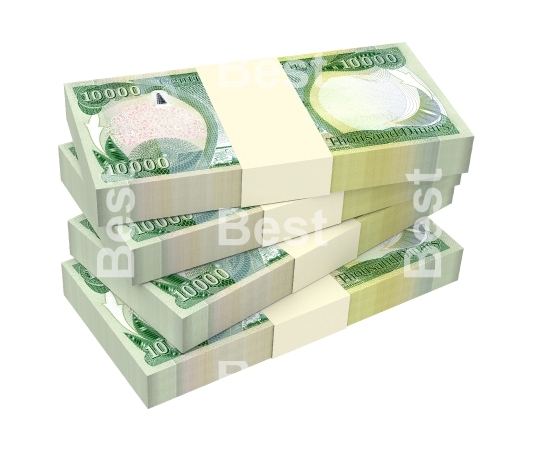 Iraqi dinars bills isolated on white with clipping path