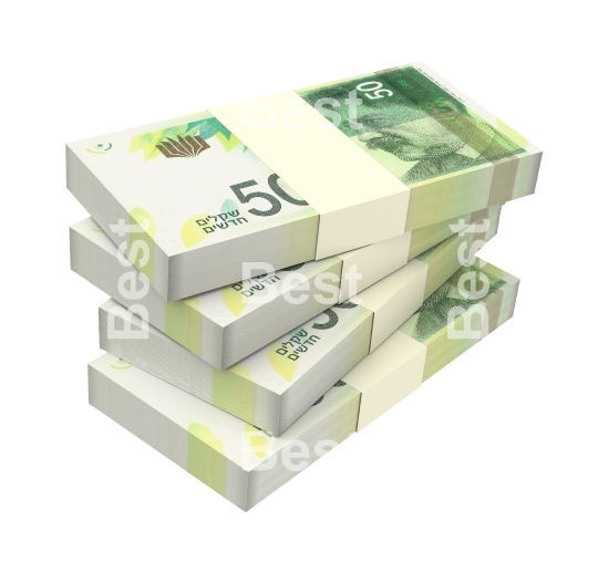 Israeli Shekel bills isolated on white background