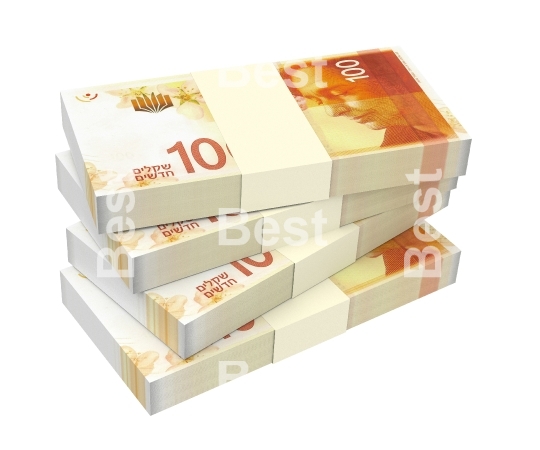 Israeli Shekel bills isolated on white with clipping path