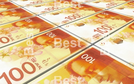 Israeli Shekel bills stacked background