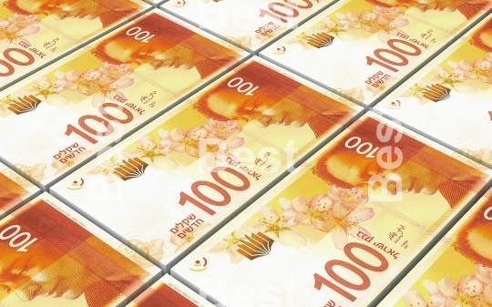 Israeli Shekel bills stacked background