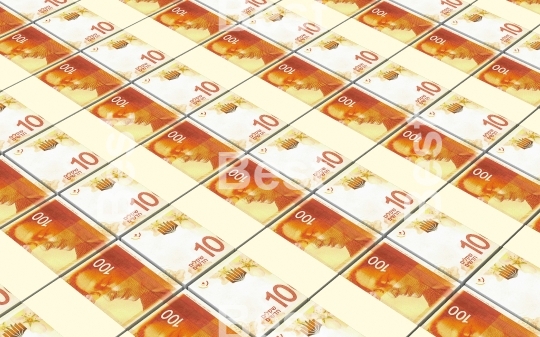 Israeli Shekel bills stacked background