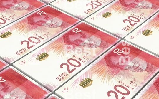 Israeli Shekel bills stacked background