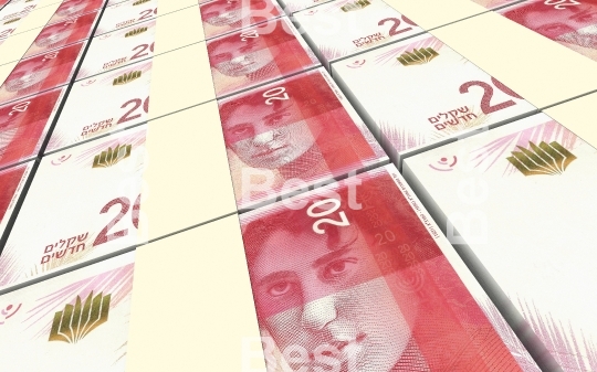 Israeli Shekel bills stacked background