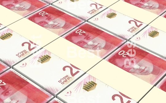 Israeli Shekel bills stacked background