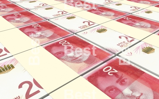 Israeli Shekel bills stacked background