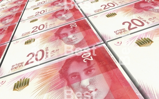 Israeli Shekel bills stacked background