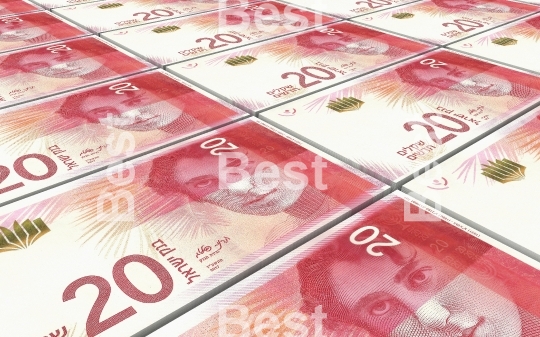 Israeli Shekel bills stacked background