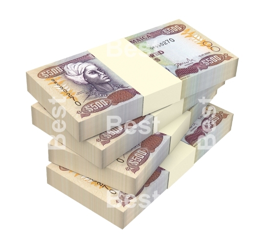Jamaican dollar bills isolated on white background