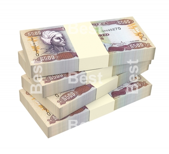 Jamaican dollar bills isolated on white background