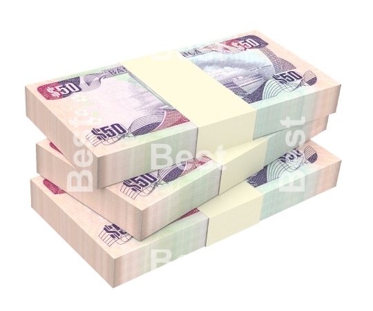 Jamaican dollar bills isolated on white background