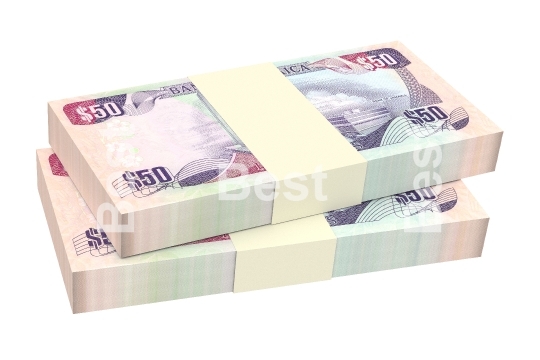 Jamaican dollar bills isolated on white background