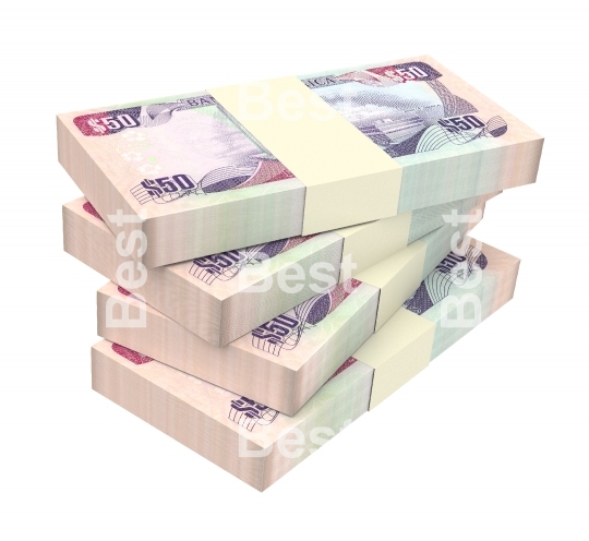 Jamaican dollar bills isolated on white background