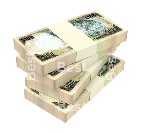 Jamaican dollar bills isolated on white background