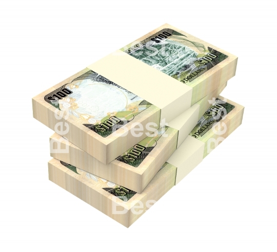 Jamaican dollar bills isolated on white background