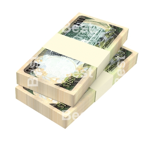 Jamaican dollar bills isolated on white background