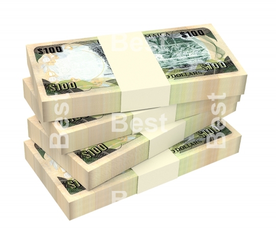 Jamaican dollar bills isolated on white background