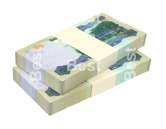 Jamaican dollar bills isolated on white background