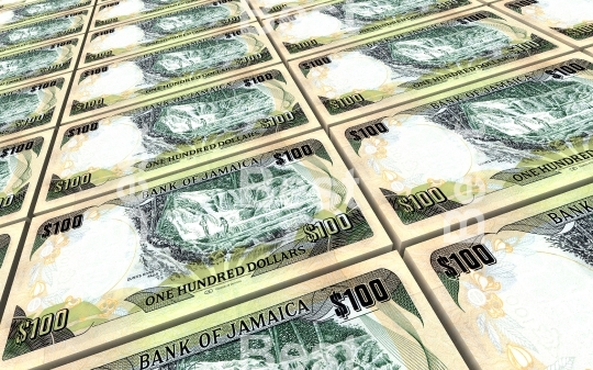 Jamaican dollar bills stacks background