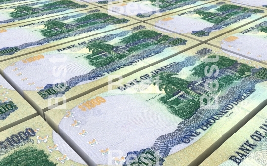 Jamaican dollar bills stacks background