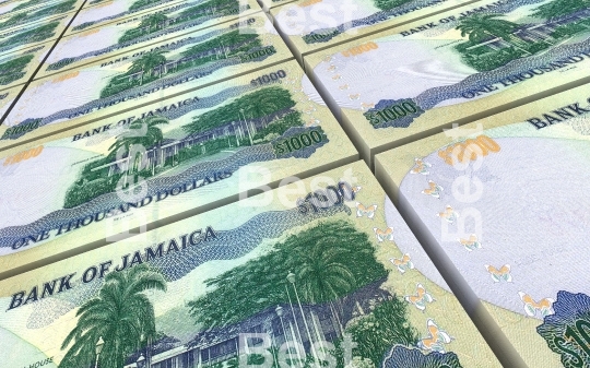 Jamaican dollar bills stacks background
