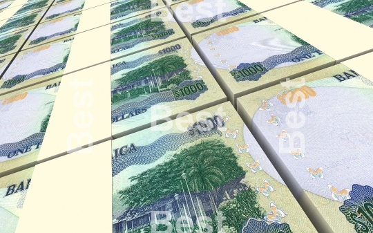 Jamaican dollar bills stacks background