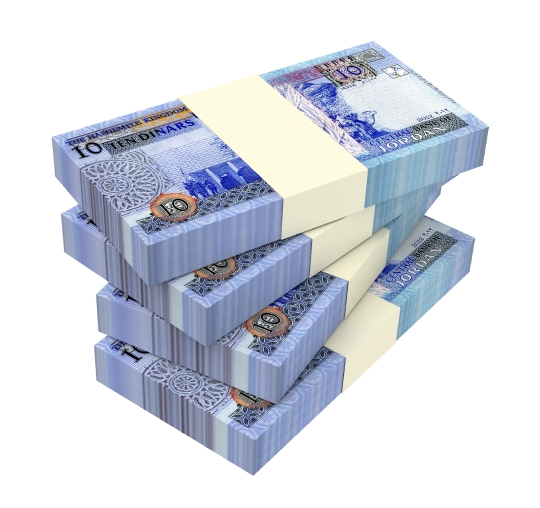 Jordanian dinars bills isolated on white background