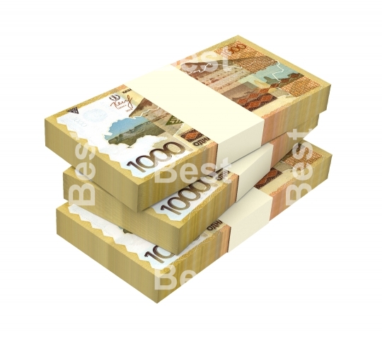 Kazakhstan tenge bills isolated on white background