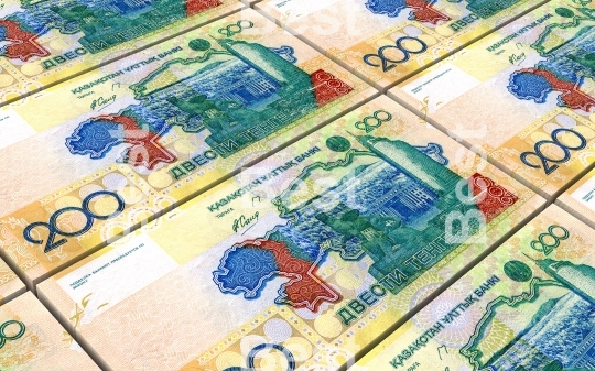 Kazakhstan tenge bills stacked background