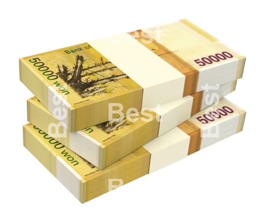 Korean won bills isolated on white background. 
