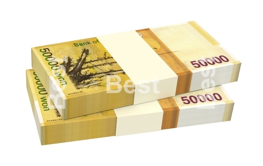 Korean won bills isolated on white background. 