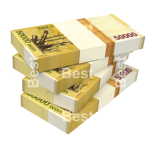 Korean won bills isolated on white background. 