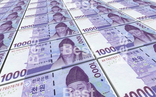 Korean won bills stacks background