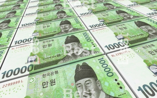 Korean won bills stacks background