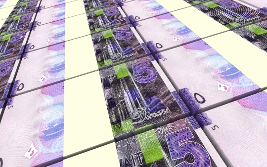 Kuwait dinars bills stacked background