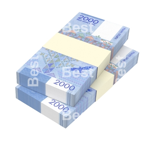 Kyrgyzstani som bills isolated on white with clipping path