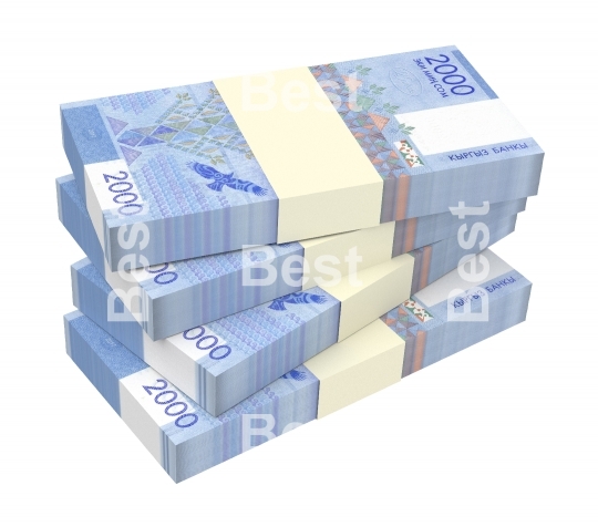 Kyrgyzstani som bills isolated on white with clipping path